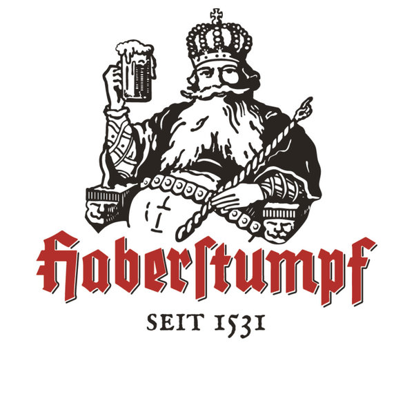 Roter Schriftzug im Logo der Baurerei Haberstumpf. Handwerklich gebraute Bierspezialität seit 1531.