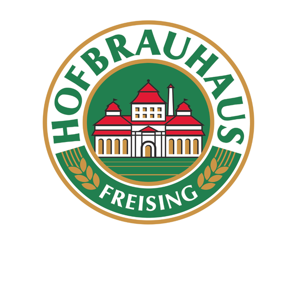Logo mit grüner Schrift, Rand in Gold, Abbildung vom Hofbräuhaus
