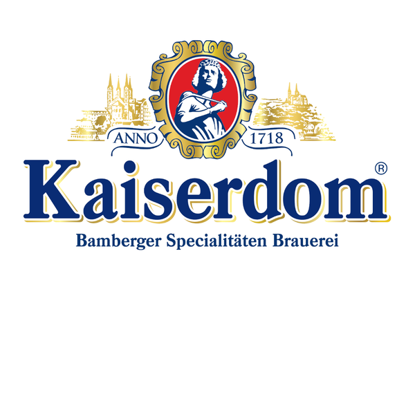 Kaiserdom, Bamberger Specialitäten Brauerei, Anno 1718, blaue Schrift mit goldenen Rand