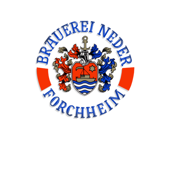 Brauerei Neder, Forchheim, Logo Rund, roter Streifen, Wappen mit Schiff in der Mitte