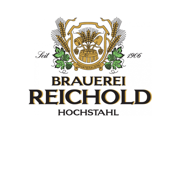 Brauerei Reichold Hochstahl, Privatbrauerei seit 1906, schwarze Schrift, teilweise Gold umrandet