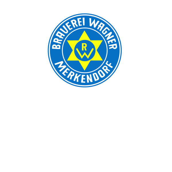 Rundes Logo, weiße Schrift, Brauerei Wagner, Merkendorf, gelber Stern in der Mitte