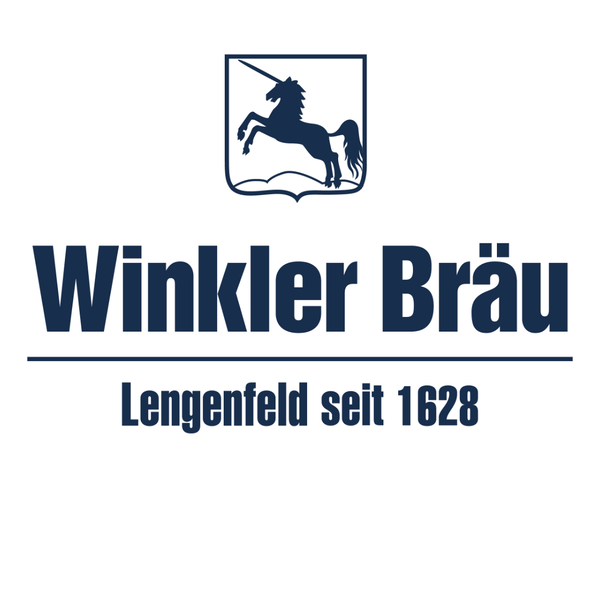 Winkler Bräu, Lengenfeld seit 1628, Wappen mit Einhorn, blaue Schrift