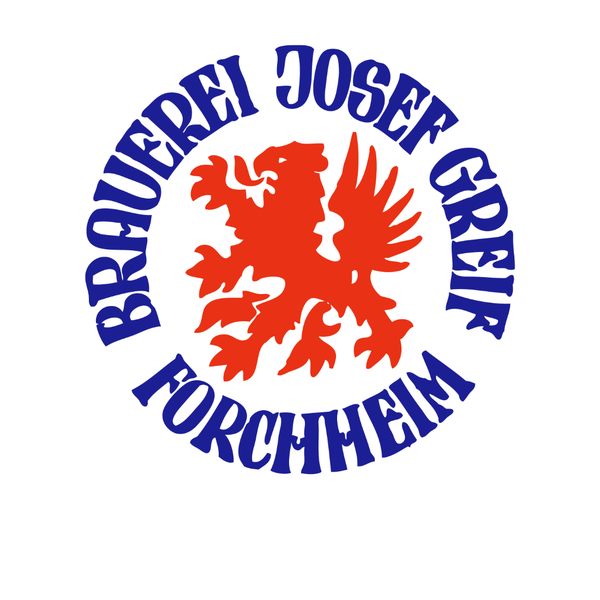 Logo mit blauer Schrift, Forchheim, roter Drache